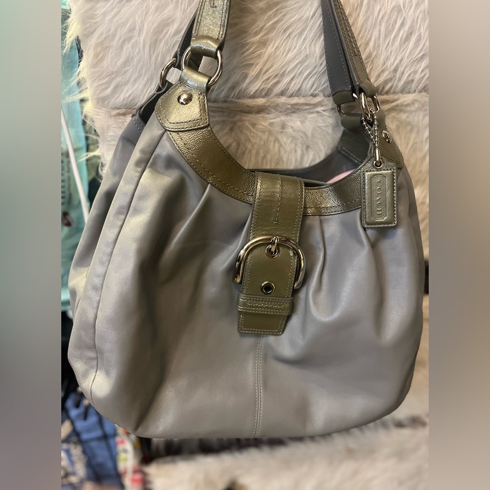 Coach Gray Leather Shoulder Bag